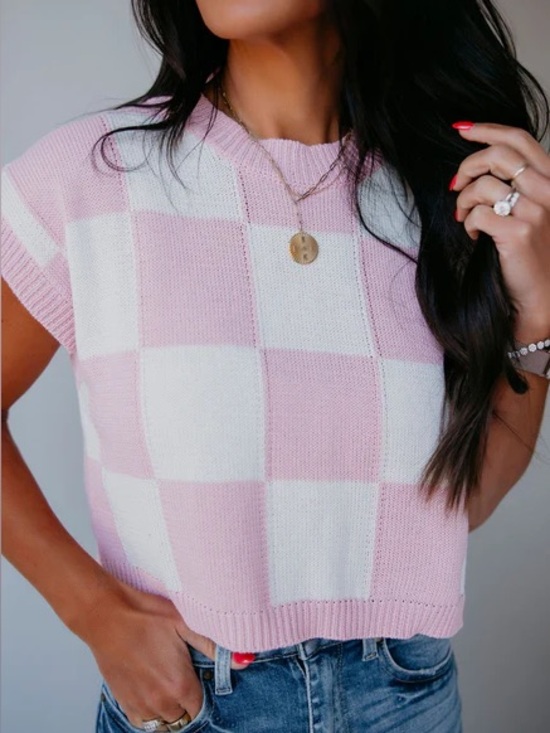 Altar'd State Sweaters - Altard State Checkered Pink Sleeveless Sweater Vest